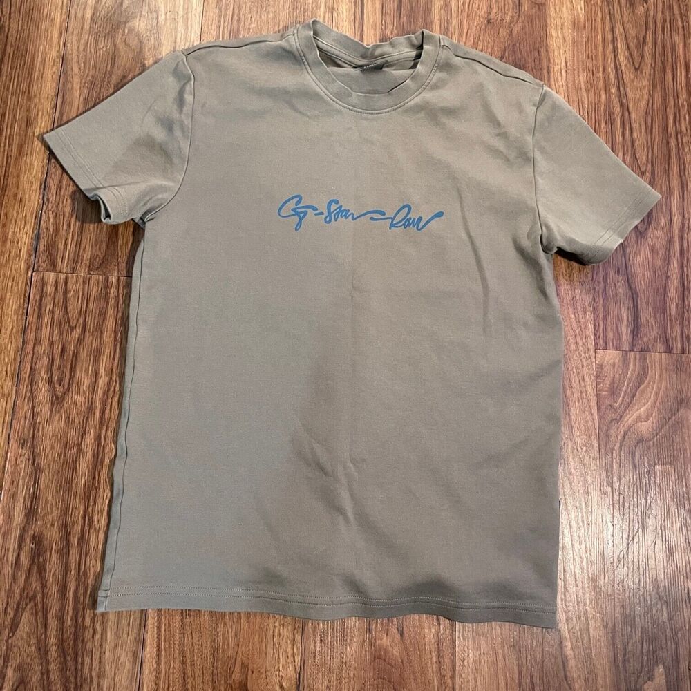 G Star Raw Mens G-Script T-Shirt Logo Men's Size Small Short Sleeve Brown Casual